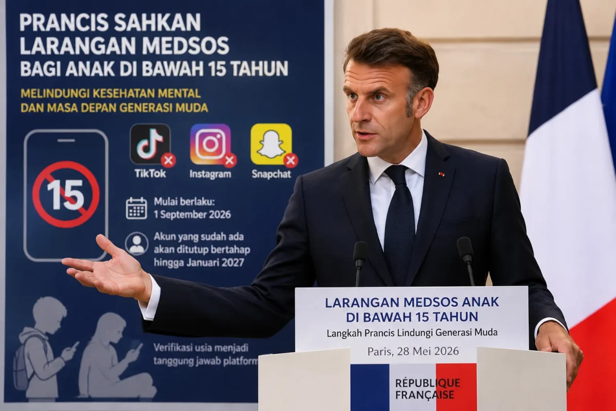 Prancis Tutup Akses Media Sosial untuk Anak di Bawah 15 Tahun, Ini Dampaknya (Foto: Ludovic Marin/AFP/kumparan/ChatGPT)