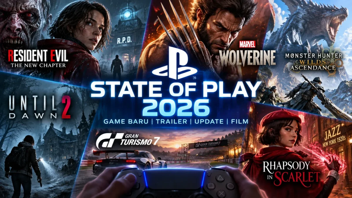 Ilustrasi: State of Play 2026 menghadirkan sejumlah pengumuman gim dan film, termasuk trailer Marvel’s Wolverine, adaptasi terbaru Resident Evil, Monster Hunter Wilds: Ascendance, Until Dawn 2, Gran Turismo 7, dan Rhapsody in Scarlet.