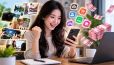 Ilustrasi peluang mendapatkan penghasilan tambahan melalui smartphone dan internet tanpa modal besar.